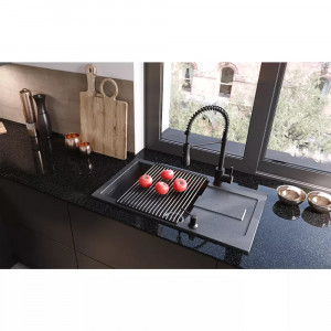 Chiuveta compozit incastrata Quadron Unique Evan 146 XL gri - inox 100x50 cm - Img 3