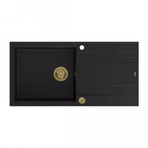 Chiuveta compozit incastrata Quadron Unique Evan 146 XL negru carbon - auriu 100x50 cm - Img 3