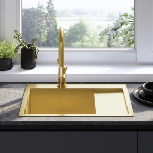Chiuveta de bucatarie FIN , Model Modern 620x480mm , Culoare Brush Gold - Img 6