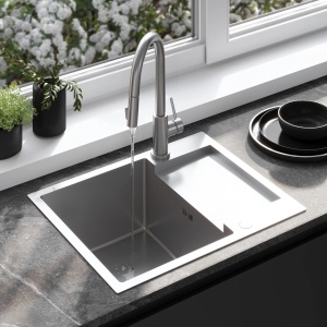 Chiuveta de bucatarie Inox PAUL, Model modern 60x48cm, Culoare Brush Nickel