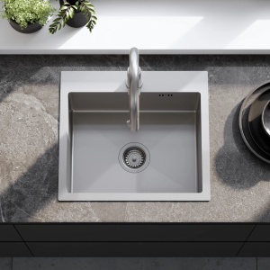 Chiuveta de bucatarie LEO, Model Modern 500x450Mm, Culoare Brush Nickel - Img 6