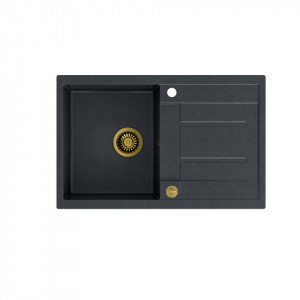 Chiuveta de bucatarie MORGAN 111 78X50X22 cm GraniteQ negru diamant/elemente aurii