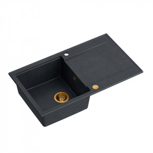 EVAN 111 + chiuvetă încastrată cu 1 vas din nano PVD cu scurgere + sifon economisește spațiu culoare PVD / diamant negru / elemente din cupru - Img 2