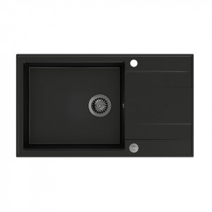 EVAN 136 XL Chiuvetă încastrată cu 1 vas cu scurgere + sifon economisește spațiu / carbon pur / elemente din oțel