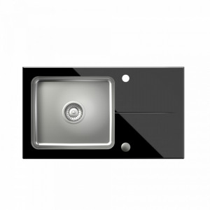 HUGH 111 Steinglass negru cu dop și sifon manual