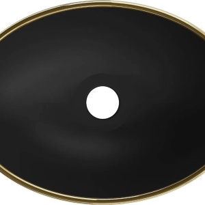 Lavoar pentru blat Elza 40 x 33 cm, Negru mat/auriu model tip carouri - Img 6