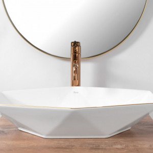 Lavoar pentru blat Rea Vegas alb Rose Gold Edge - Img 3