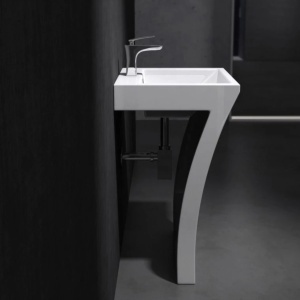 Lavoar stativ EGO 07, Alb, lucios, 60x48x83 cm, montaj podea, compozit marmura, gaura baterie, preaplin, design exclusivist - Img 9