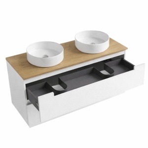 Mobilier lavoar suspendat alb cu blat din stejar LINDA 60,100,120 cm - Img 3