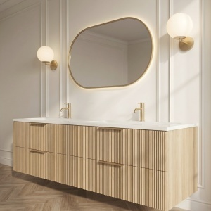 Mobilier lavoar suspendat AMBER 140 cu caneluri, stejar - Img 5