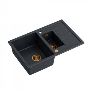 MORGAN 156 + chiuvetă încastrată cu 1,5 vase nano PVD cu scurgere + sifon economisește spațiu culoare PVD / diamant negru / elemente din cupru - Img 2