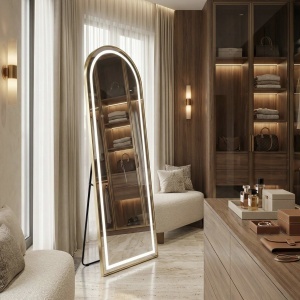 Oglindă LED Orbit 60x170 Brush Gold – oglindă mare cu iluminare LED și ramă aurie pentru baie | disponibilă pe Deppo - Img 4