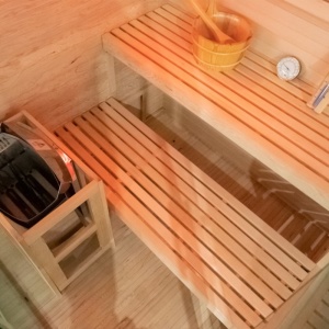 Sauna finlandeza cu temperatura inalta si soba Harvia 6kW pentru 4-5 persoane Lark 150 x 150 cm - Img 7