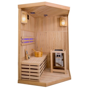 Saună finlandeză OSLO2 120×120 cm cu sobă HARVIA 3.5 kW – 1-2 persoane, saună uscată tradițională, Hemlock | Deppo - Img 5