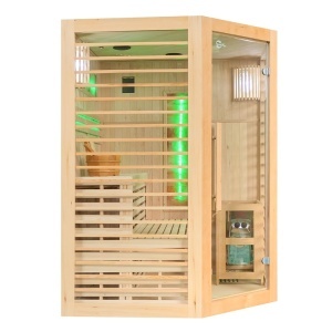 Saună finlandeză pentru 3 persoane cu sobă HARVIA 6 kW – saună tradițională temperatură înaltă, cromoterapie LED, lemn natural | Deppo - Img 6