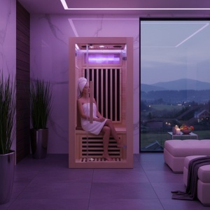 Saună uscată cu infraroșu ALTA1-CRB 90×90 cm – 1-2 persoane, Hemlock, 230V, Bluetooth, cromoterapie | Deppo - Img 6