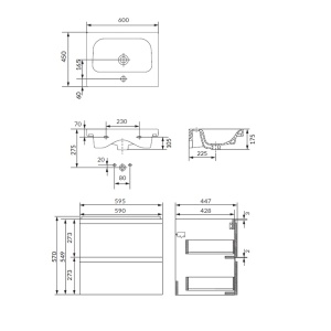Set dulap baie suspendat 2 sertare cu lavoar Cersanit Moduo 2 inclus, 60 cm, antracit mat - Img 2