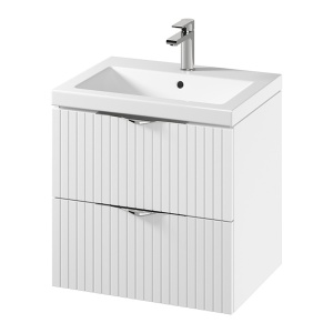 Set dulap baie suspendat 2 sertare lavoar inclus, 60 cm, alb mat, MDF, Cersanit Tirso - Img 1