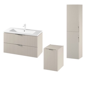 Set dulap baie suspendat 2 sertare si lavoar inclus 100 cm, dulap baie suspendat si dulap baie tip coloana, culoare casmir mat, MDF, Cersanit Tirso - Img 1