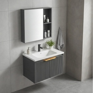 Set mobilier de baie cu lavoar Mario 60cm Grey - Img 3