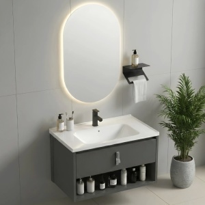 Set mobilier de baie cu lavoar Toledo 60cm Grey - Img 2