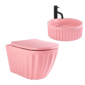 Set: Vas de toaletă suspendat + Lavoar pe blat Rea Light Pink Matt