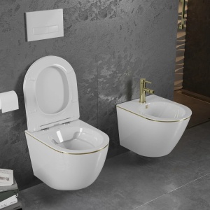 Set vas WC + Bideu FLSK White/Gold edge - Img 5