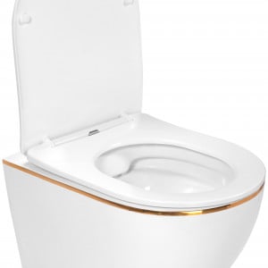 Set vas WC CARLO Mini Flat + bidet CARLO Mini White Gold Edge - Img 6