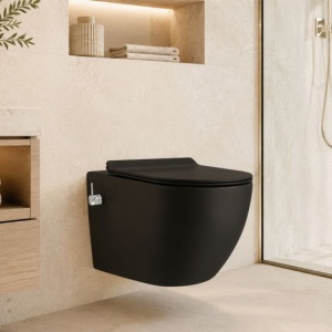 Vas wc cu functie bideu, Taharet, baterie apa calda/rece, Negru Mat, montaj suspendat, capac Soft-Close, 56 x 36 cm, Angi - Img 2
