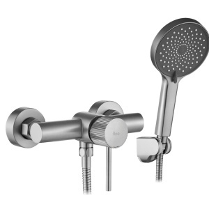 Baterie de duș Lungo Stripe Brush Nickel – baterie de perete cu finisaj nichel periat și set complet duș | disponibilă pe Deppo