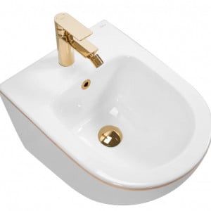 Bideu suspendabil Rea Carlo Mini White Gold Edge Alb cu dunga Aurie - Img 4