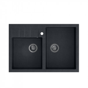 BILL 120 Chiuvetă cu 2 vase + sifon economisește spațiu / diamant negru / elemente din oțel