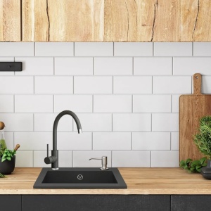 Chiuveta Bucatarie REA GRANIT WEST BLACK METALIC, Dimensiuni 44 x 48.5 x 17 cm, 1 Cuva, Incastrabila, Negru Metalic - Img 4