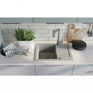 Chiuveta compozit incastrata Quadron Pop Christian 116 gri piatra 60x45 cm - Img 4