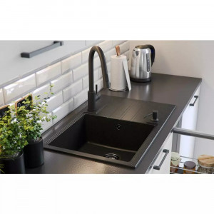 Chiuveta compozit incastrata Quadron Pop Peter 111 negru carbon 78x50 cm - Img 3