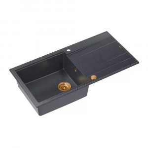 Chiuveta compozit incastrata Quadron Unique Evan 146 XL negru diamant - cupru 100x50 cm - Img 1