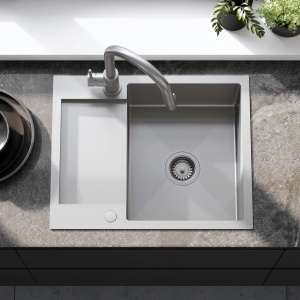 Chiuveta de bucatarie Inox PAUL, Model modern 60x48cm, Culoare Brush Nickel - Img 4