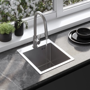Chiuveta de bucatarie LEO, Model Modern 400x450mm, Culoare Brush Nickel