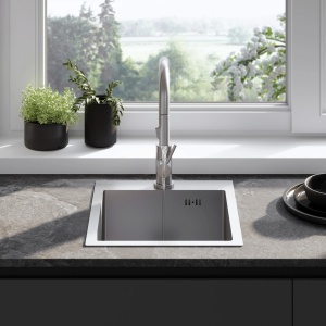 Chiuveta de bucatarie LEO, Model Modern 400x450mm, Culoare Brush Nickel - Img 6