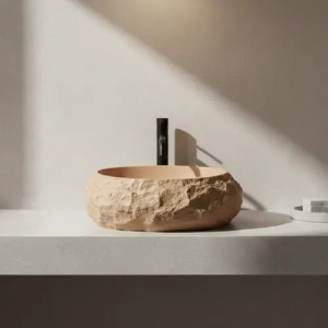 Chiuveta lavoar pe blat finisaj piatra Mika Light Terracotta - Img 4