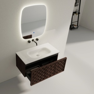 Dulap baie suspendat cu lavoar, model 3D, TERRA nuc, 80 cm - Img 6