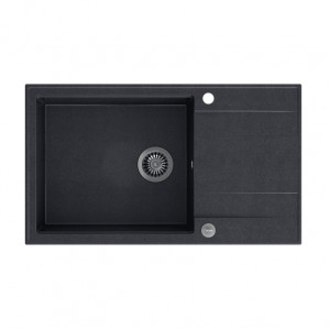 EVAN 136 XL Chiuvetă încastrată cu 1 vas cu scurgere + sifon economisește spațiu / diamant negru / elemente din oțel