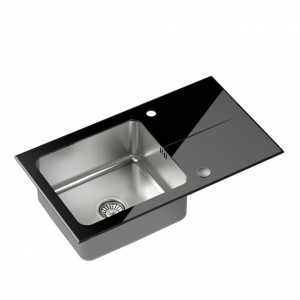 HUGH 111 Steinglass negru cu dop și sifon manual - Img 2