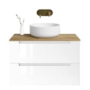 Mobilier lavoar suspendat alb cu blat din stejar LINDA 60,100,120 cm - Img 10