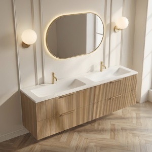 Mobilier lavoar suspendat AMBER 140 cu caneluri, stejar - Img 3