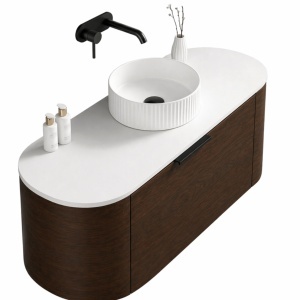 Mobilier lavoar suspendat VERNA 120 din lemn de nuc cu blat - Img 2