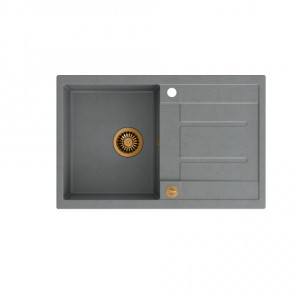 MORGAN 111 + chiuvetă încastrată cu 1 vas din nano PVD cu scurgere + sifon PVD / piatră argintie / elemente de cupru - Img 1