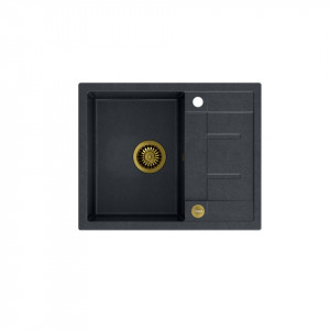 MORGAN 116 + chiuvetă încastrată cu 1 vas din nano PVD cu scurgere + sifon culoare PVD / diamant negru / elemente aurii
