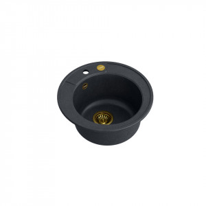 MORGAN 210 + chiuvetă cu 1 vas din nano PVD + sifon / diamant negru / elemente aurii - Img 2