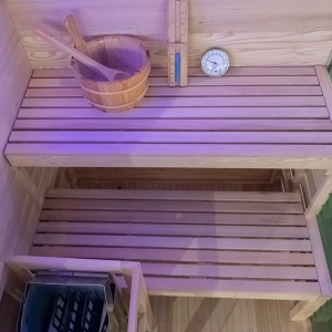 Sauna finlandeza cu temperatura inalta si soba Harvia 3.5kW pentru 1-2 persoane Lark 120 x 120 cm - Img 15
